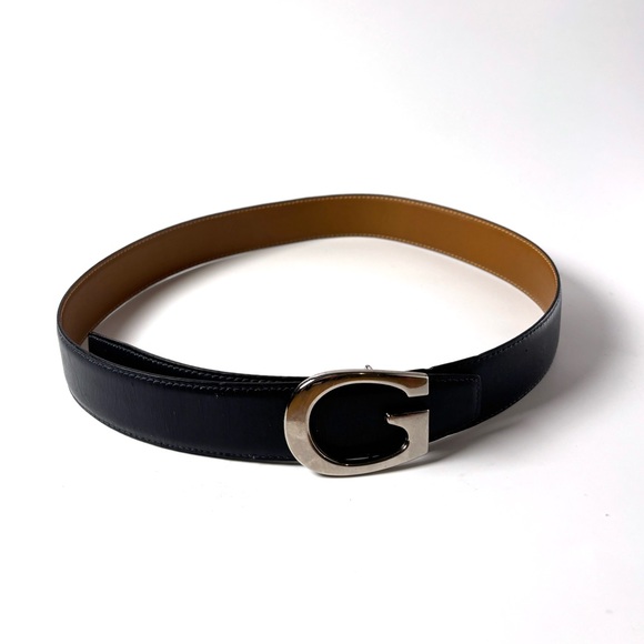 Vintage Gucci‎ G Buckle Belt Silver Logo Leather Designer – Y2K Italian Luxury - Picture 1 of 5